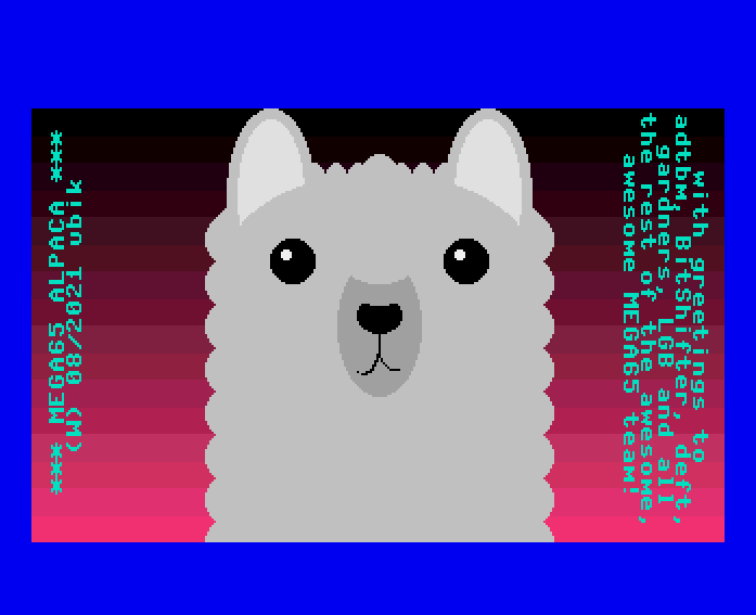 Screenshot eines kleinen BASIC-Demos, das ein stilisiertes Alpaca anzeigt. 